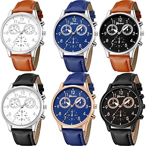 yunanwa 6 Pack Men's Leather Quartz Watch Geneva Boys Casual Dress Wrist Band Watches Wholesale Lots Set (6pcs-635)