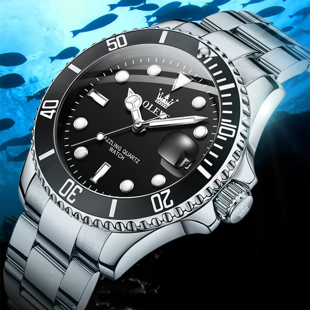 OLEVS Watches for Men Quartz Fashion Business Waterproof Analog Stainless Date Week Diamond Luminous Mens Watch