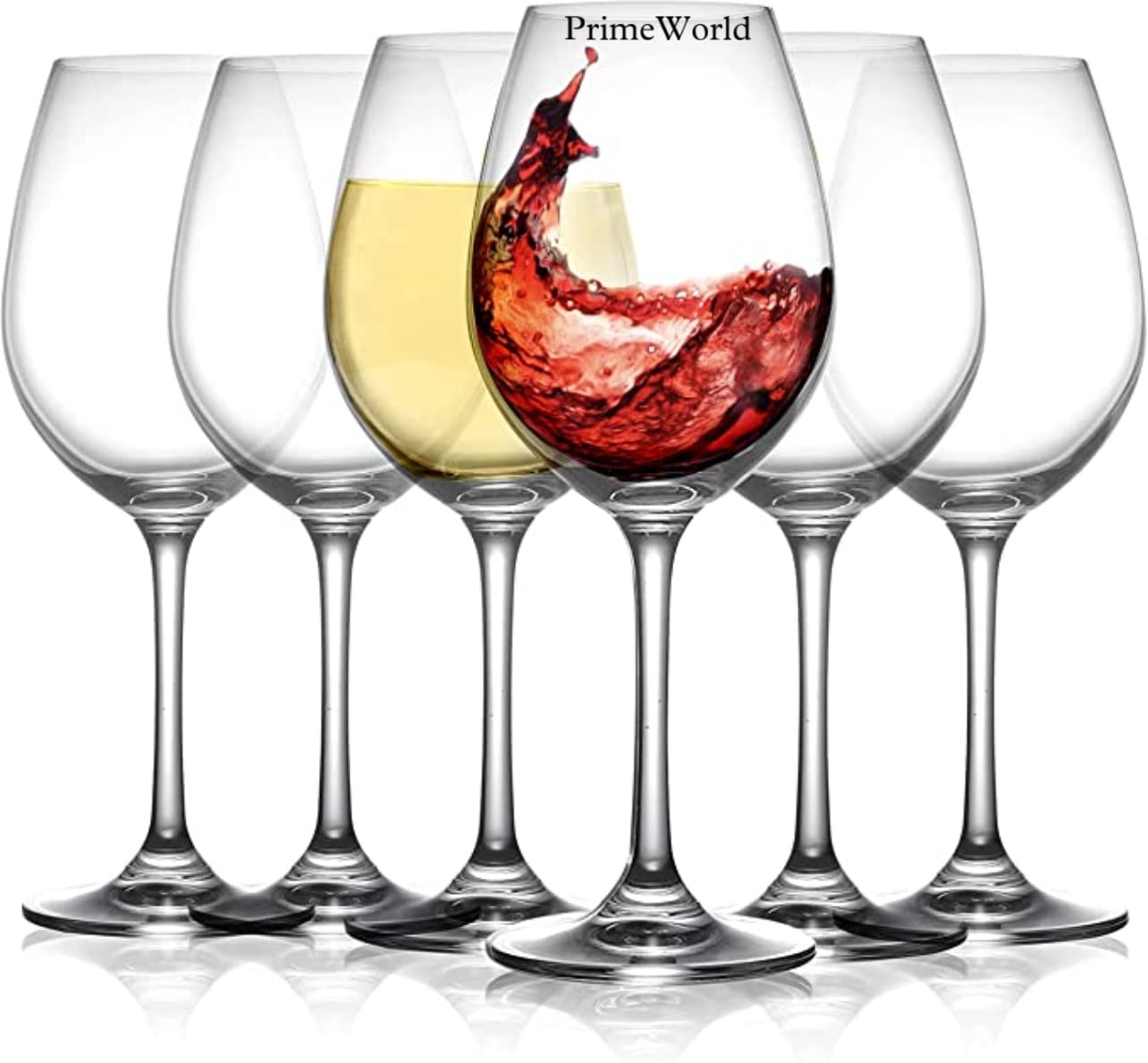 PrimeWorld Bistro European Style Crystal Clear 320 ml Red Wine and White Wine Glasses Set of 6 pcs, 100% Lead Free Glass, Unique Modern Design - Image 2 thumbnail