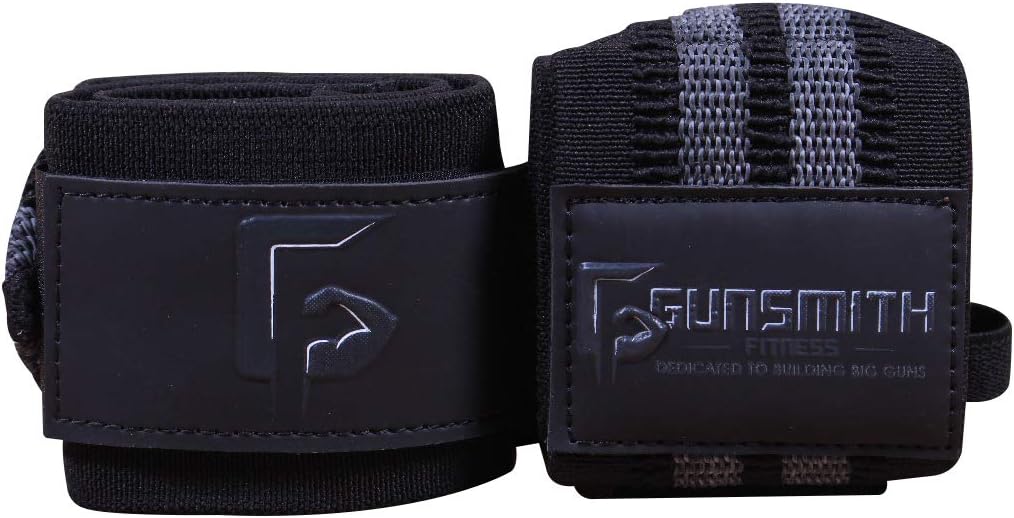 Gunsmith Fitness Power Wrist Wraps – 1 Pair Heavy Duty Black Wrist Supports for Gym Weightlifting, Powerlifting, Bench Press, Bodybuilding, Crossfit, Cross Training for Men & Women…