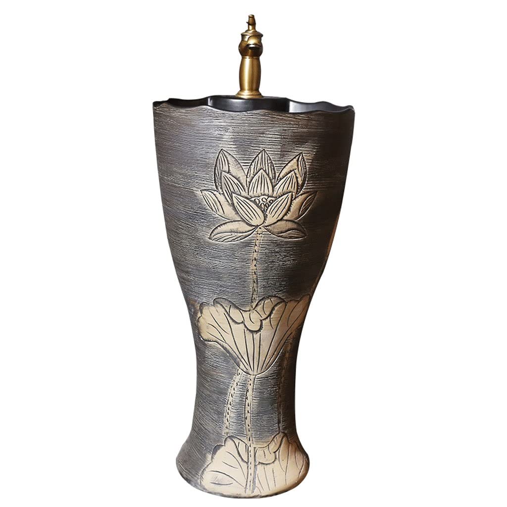 Rkvxcjhdr A Pedestal Sink Pedestal Bathroom Sink Ceramic Pedestal Sink Floor-Standing Washbasin One-Piece Pedestal Combo With Faucet Bathroom Sinks