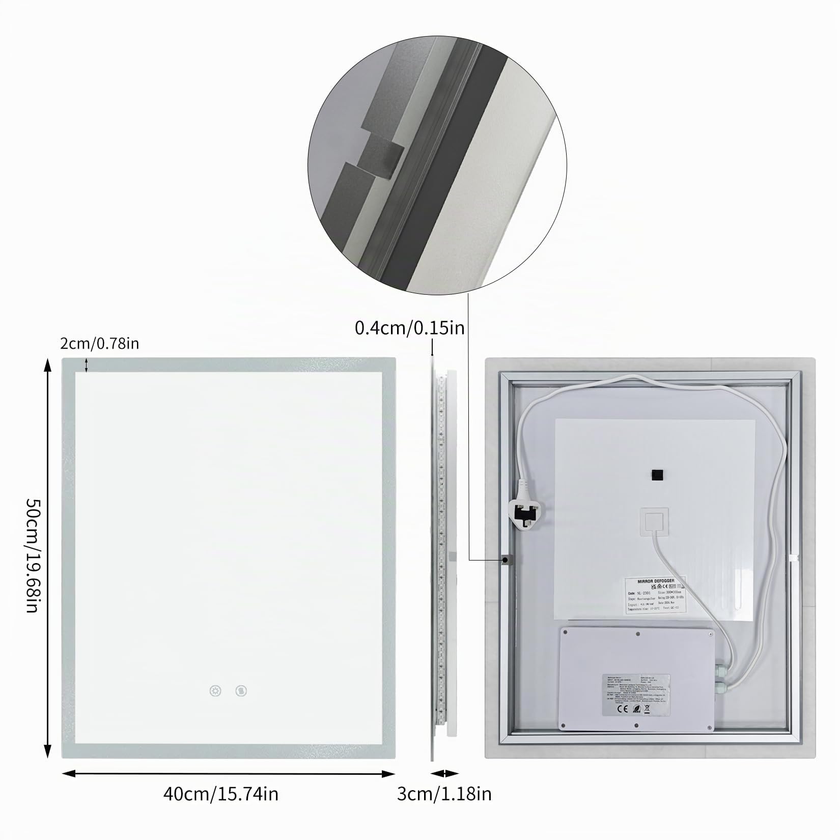 LUVODI Espejo Baño con Luz 40x50cm: Espejos de Baño con Led Retroiluminado con ANTIVAHO, 3 Temperaturas de Color Regulable, Memoria, Vidrio HD, Impermeable IP66, 3000K-6000K