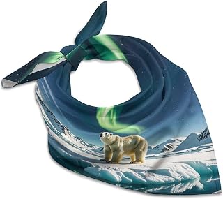 Square Northern Lights Polar Bear Satin Scarf for Women 25 Inch Soft Silky Head Wrap & Neckerchief Lightweight Breathable Hair Bandana for Travel Wedding Daily Styling All Season & Fashion Accessory