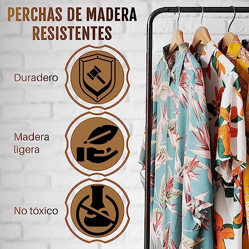 Miniatura 3 de Home Design Confort Pack 20 Perchas Ropa Madera - Cabides De Madeira Resistentes Y Elegantes Para Su Ropero - Perchas Madera 20 .