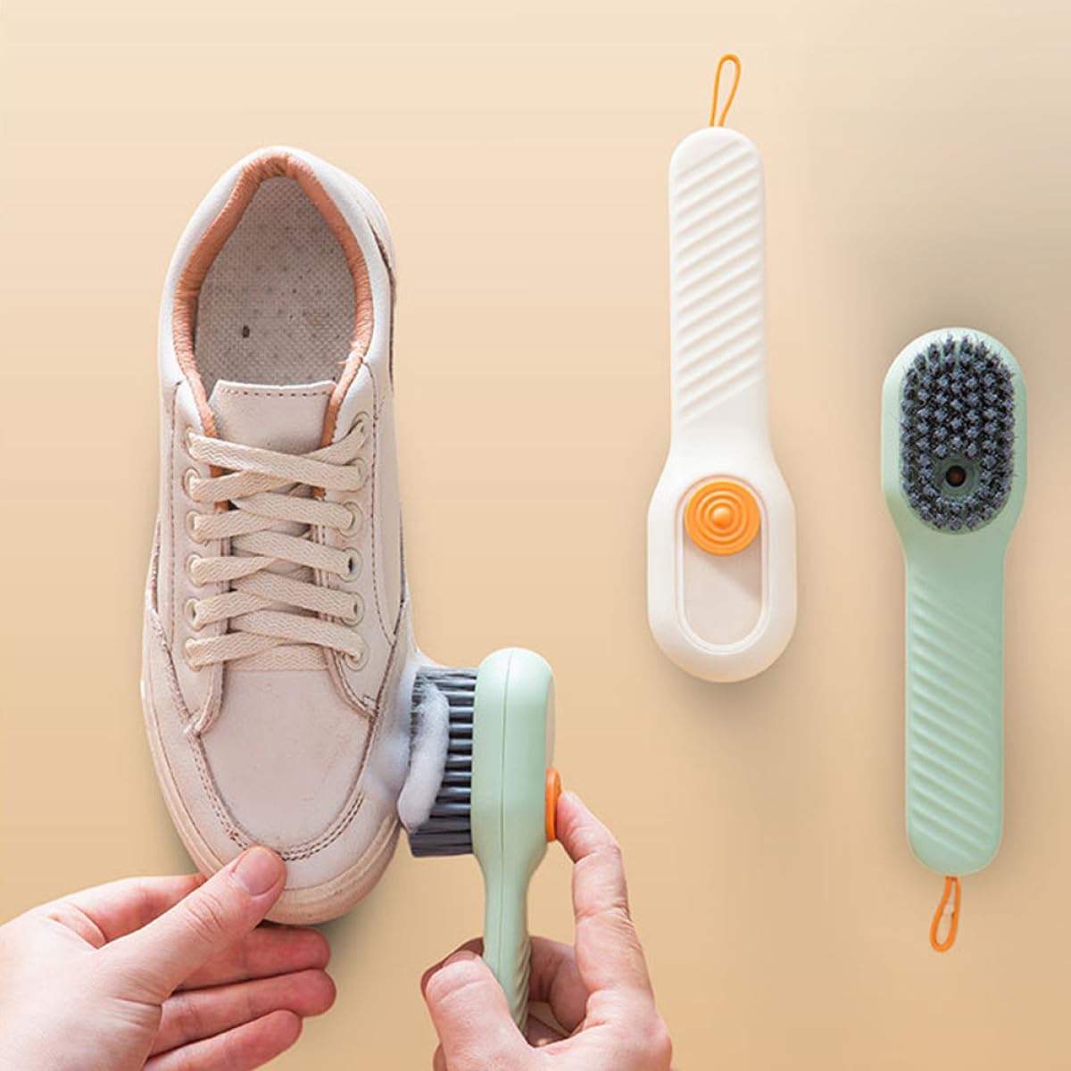 Holibanna 2pcs Shoe Brush with Soap Dispenser Long Handle Shoe Cleaning Brush for Sneakers Easy-Grip Scrubbing for Daily Care Lightweight Portable Design
