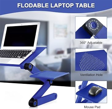 Adjustable Lap Aluminum Laptop Desk for Bed Table Portable Notebook Stand Tray Sofa Bed (D 20.6x10.4x2in) (D 20.6x10.4x2in)