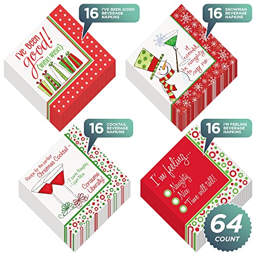 Christmas Holiday Party Assorted Cocktail Beverage Napkin Set (64 Count Total) - Christmas Holiday Tableware #TOP1
