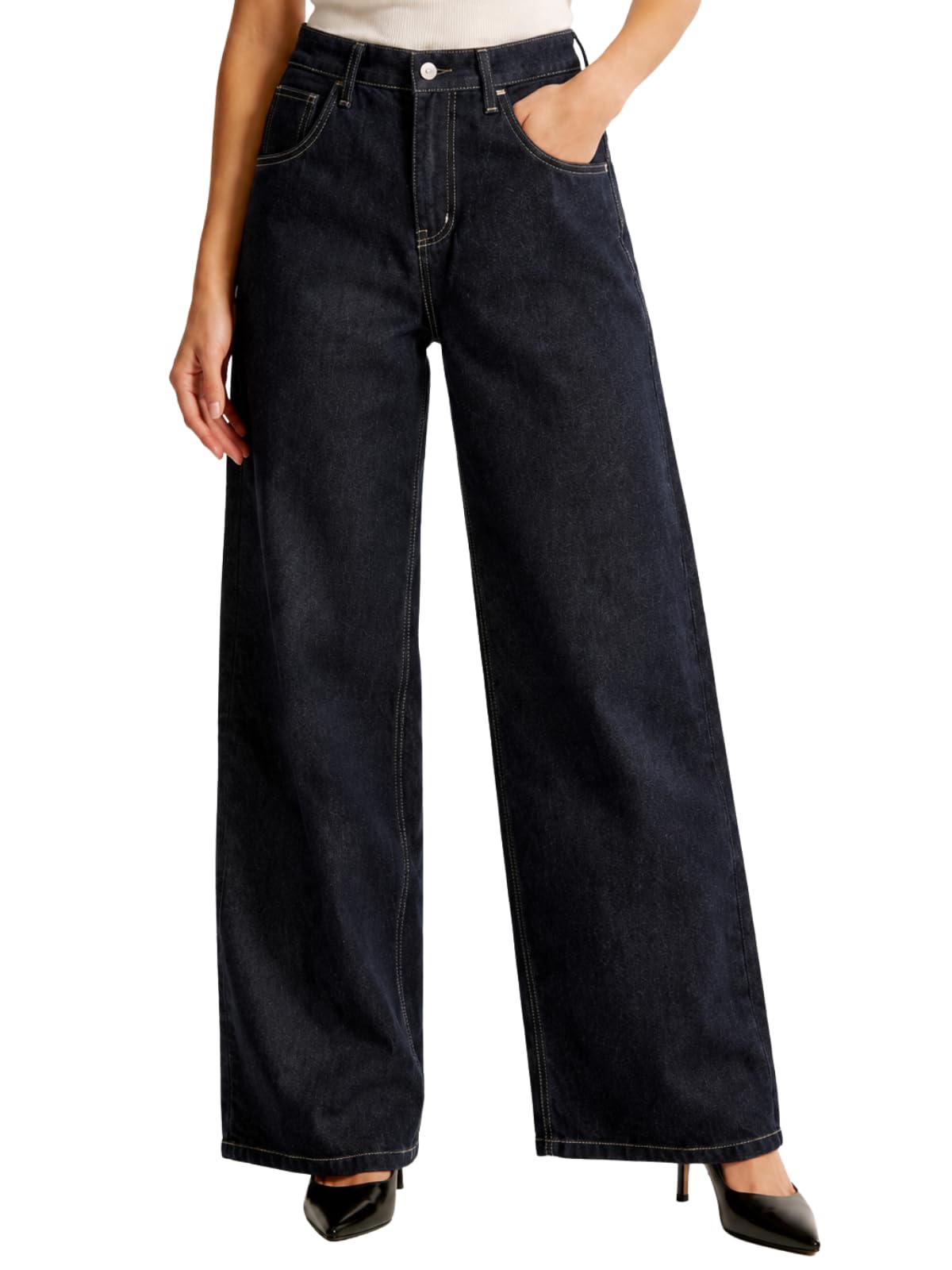 Women Casual Loose Fit Denim Jeans with Secure Zip & Button Closure-image-44