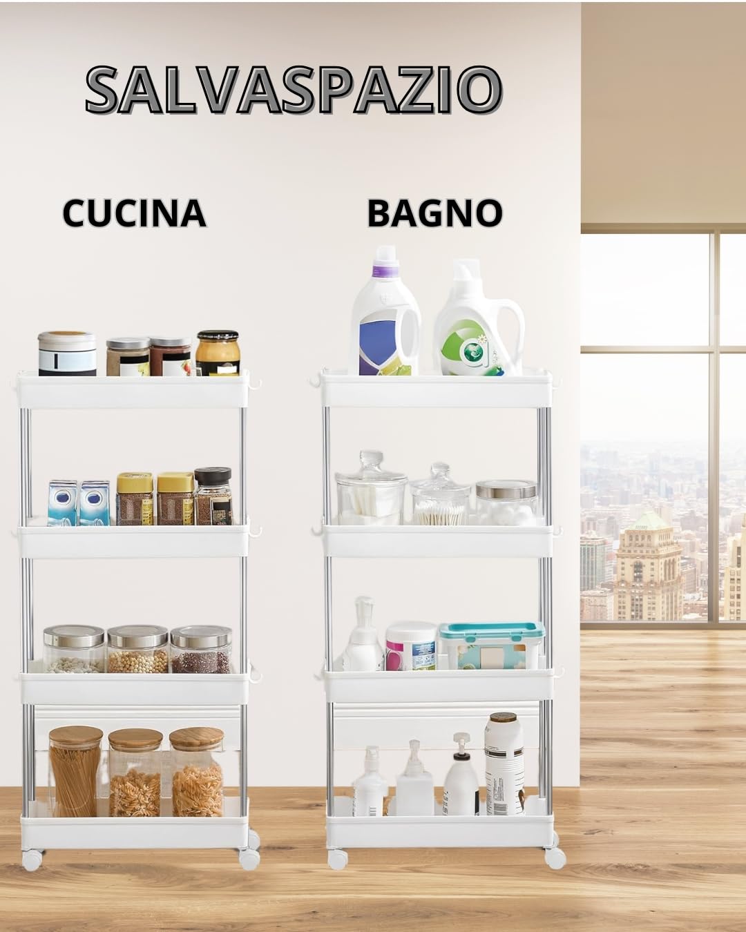 A.M.C. Carro portaobjetos con estantes, carro de cocina ahorra espacio con ruedas, carro deslizante, estantería alta y estrecha para cocina, baño, lavandería, dormitorio, espacios estrechos (40 x 13 x