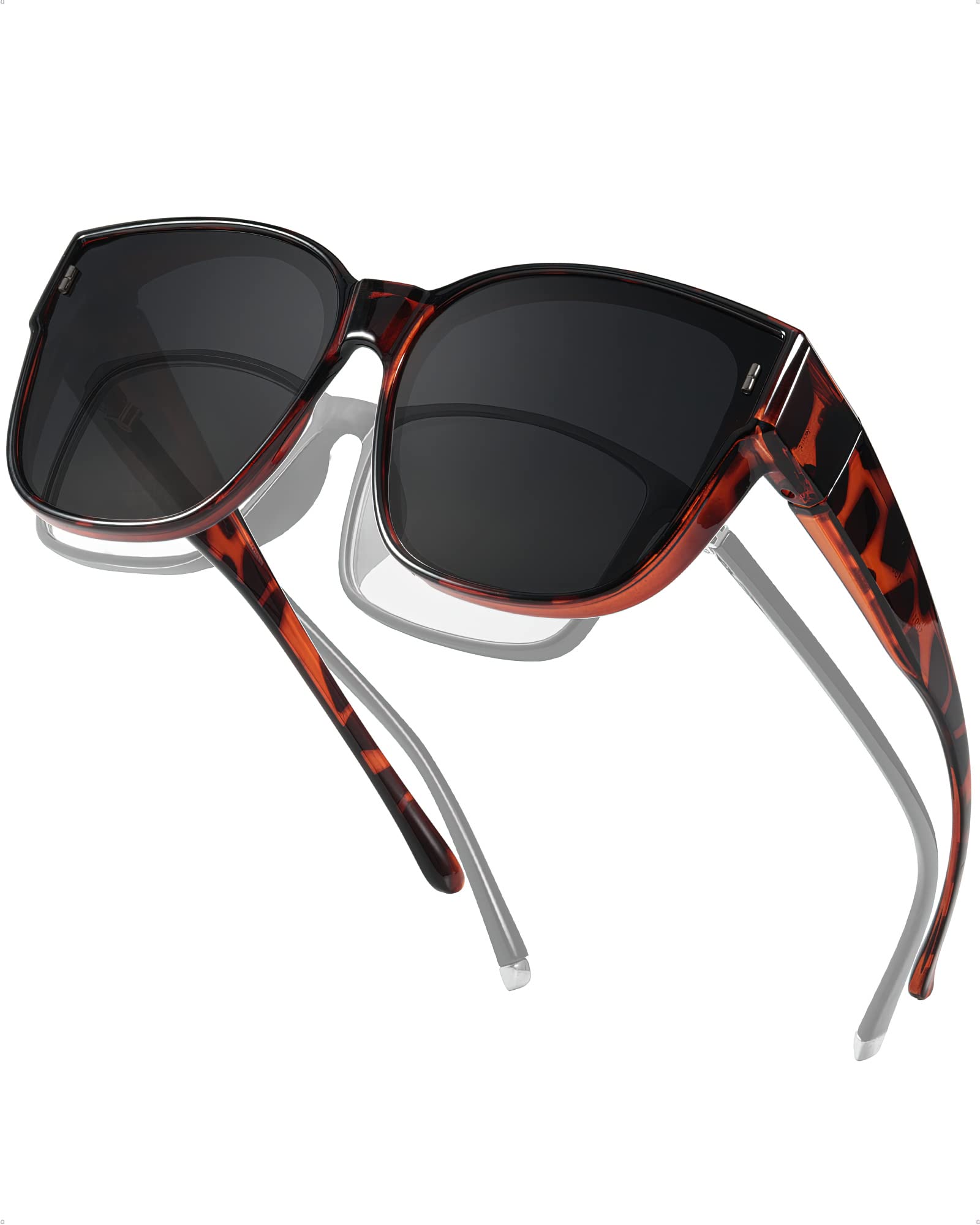 Occhiali Oversize Occhiali da Sole Donna Uomo Polarizzati vestibilità con Protezione UV Occhiali da Sole da Guida LS3091, Montatura tartarugata A02/Lente polarizzata Nera