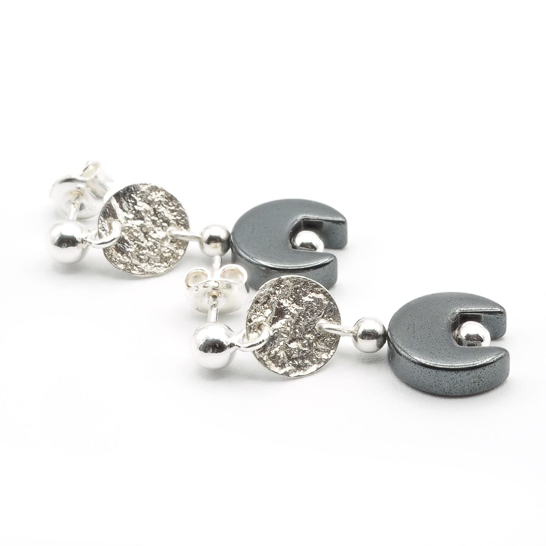 Pendientes de Hematita y Plata 925, Estilo Boho, Hechos a Mano