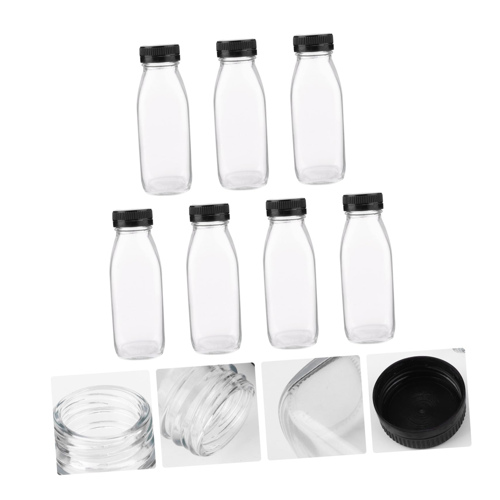 Amosfun 8 Botellas de Leche de Vidrio Transparentes de 300 Ml, Clásicas y Ligeras, Reutilizables para Jugos y Bebidas Desayuno o Después de Comer