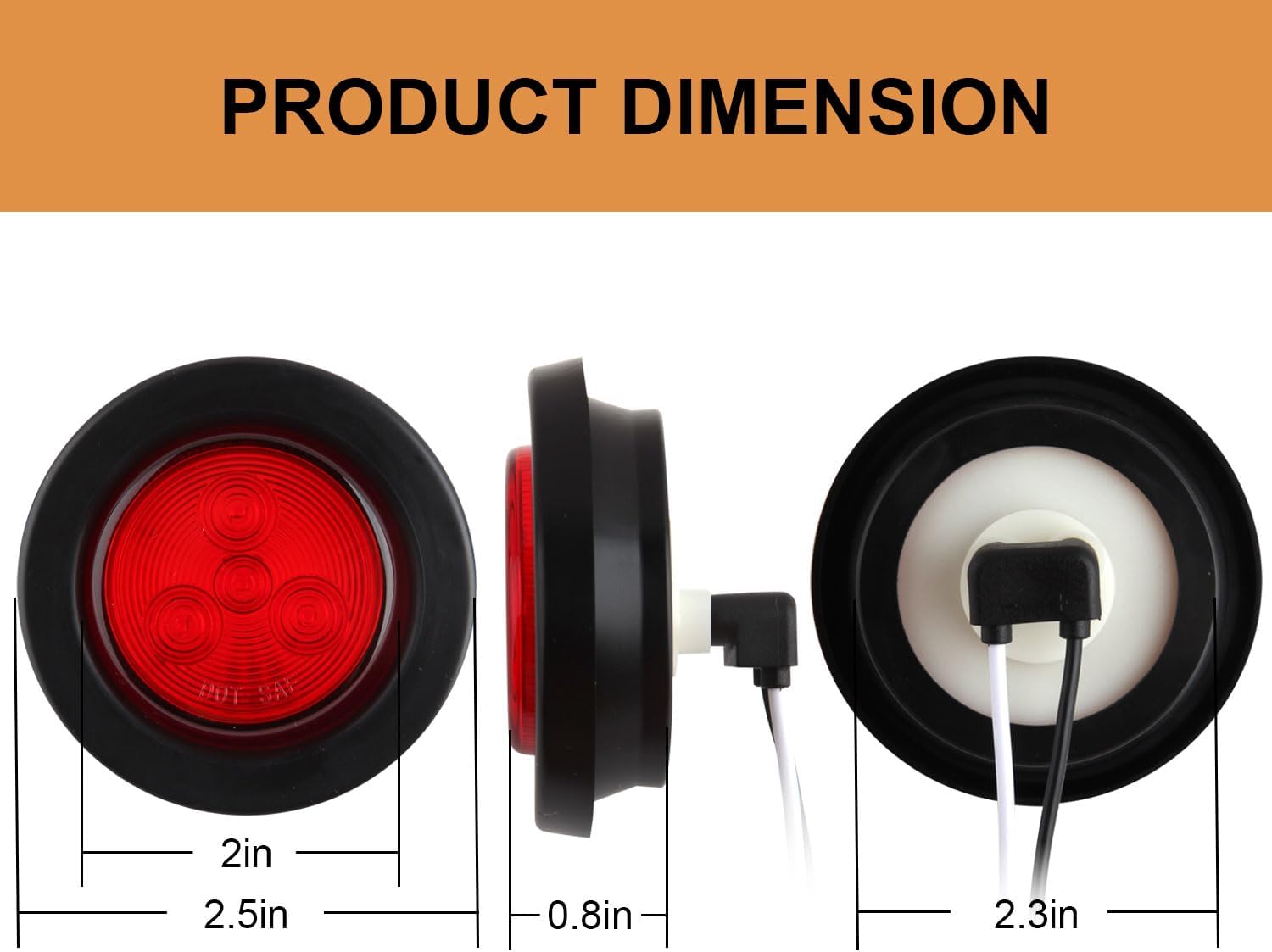 16PCS 2" Inch Round LED Trailer Side Marker Lights 4 LED, (8Amber + 8Red) 2" Round Led Trailer Clearance Marker Lights Grommet Mount w/2 Prong Wire Pigtails IP67 Waterproof Sealed 12V
