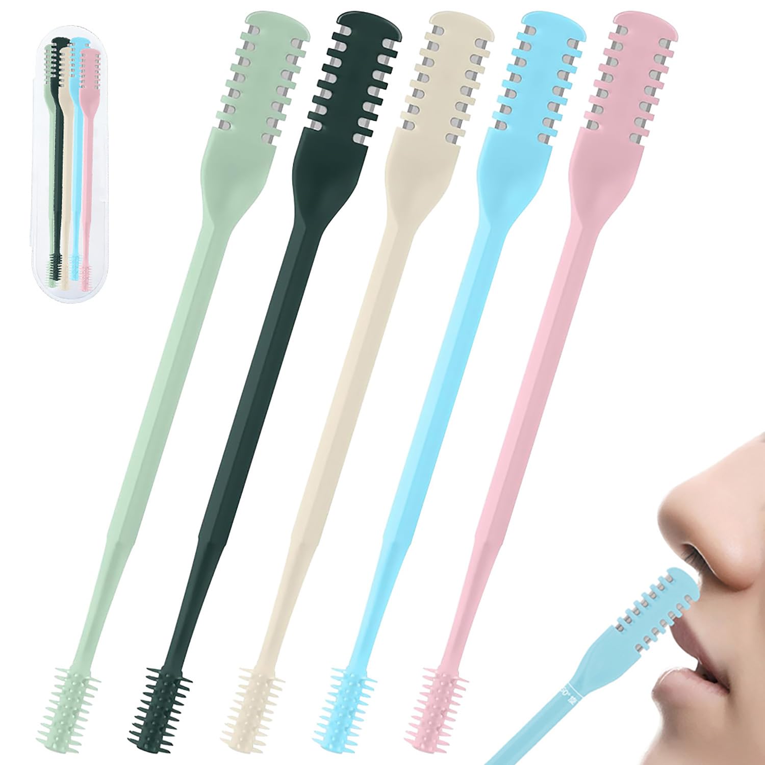 JIAOYANG 5Pcs 2-in-1 Nose Hair Trimmer for Men Women: 2026 New Portable Double Sided 360° Rotating Nasal Hair Cutter for Women Home Travel (Multicolor) - 2