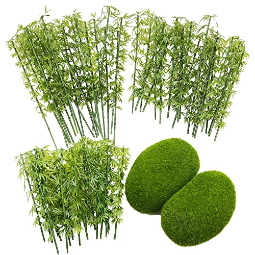 Woohome Miniature Bamboo Trees, 60 PCS Model Bamboo Trees Landscape Bamboo Tree and 2 PCS Fake Moss...