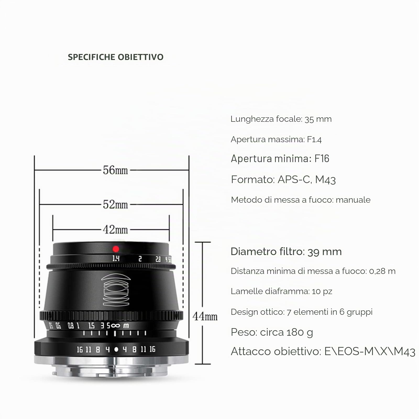 TTARTISAN 35mm F1.4 Obiettivo APS-C MF Fuji X Mount Nero