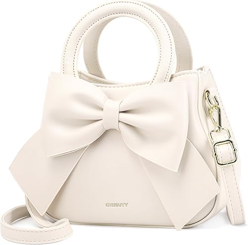 Miniatura 8 de Bolsos pequeños para mujeres tipo bandolera, bolso cruzado de cuero vegano y carteras con asa superior de transporte y lindo nudo de lazo