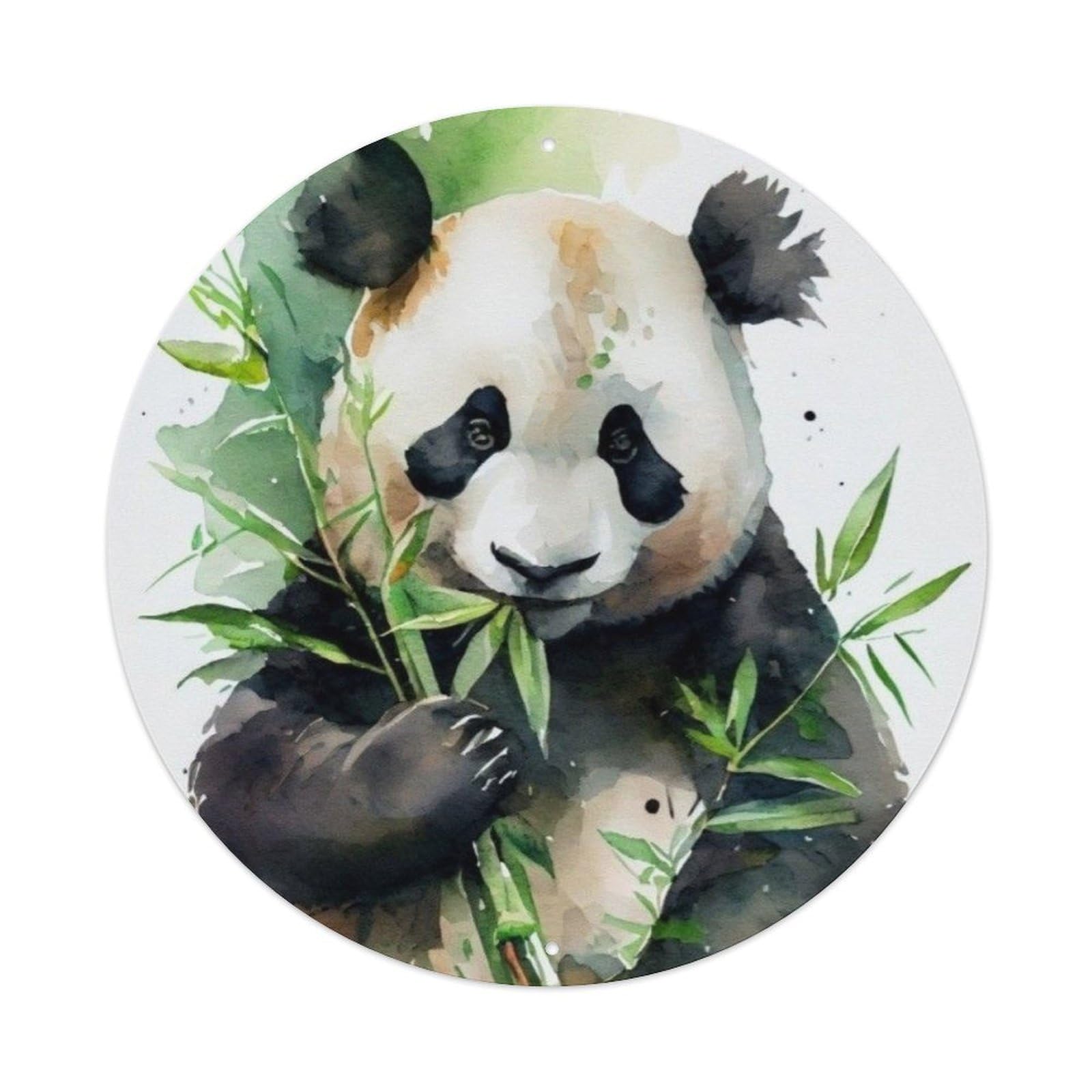Animals Artwork Panda Eating Bamboo Vintage Metal Tin Sign Plaque Wall Decor for Cafe, Club Bar, Office, Garden Metal Poster 8x8Inch