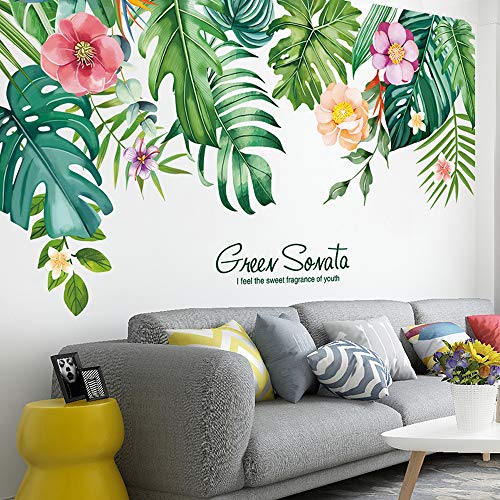 DIY Groene Planten Bladeren Tropische Bloem Muursticker, VASZOLA Verwijderbare Aquarel Plant Blad Muursticker Thuis… - Afbeelding 7