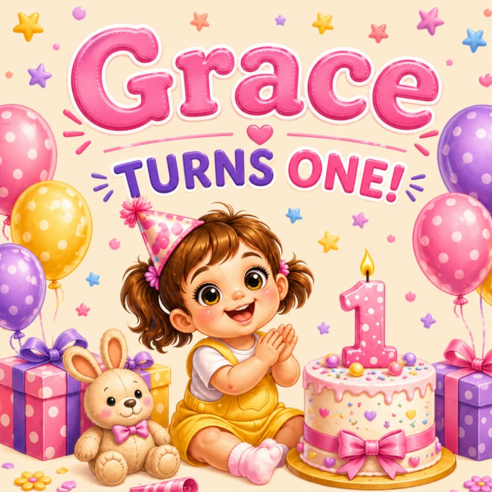 Grace Turns One!: A Personalized First Birthday Keepsake Book for a Special One-Year-Old Girl Named Grace (Three Hearts Publishing Baby Name Books (GRACE))