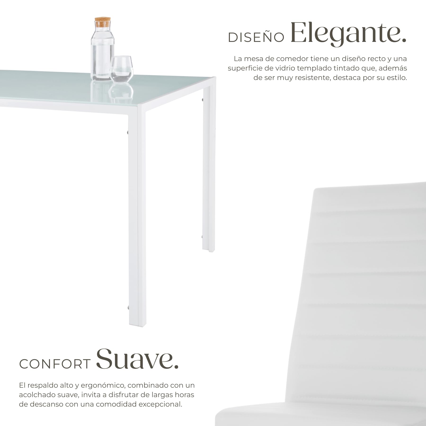 tectake® Conjunto de Mesa y 6 Sillas de Comedor, Atractivo Diseño, Alto Confort, Tablero de Vidrio, Sillas Comedor Modernas, Sillas de Cocina, Muebles Salon Modernos - Blanco/Blanco