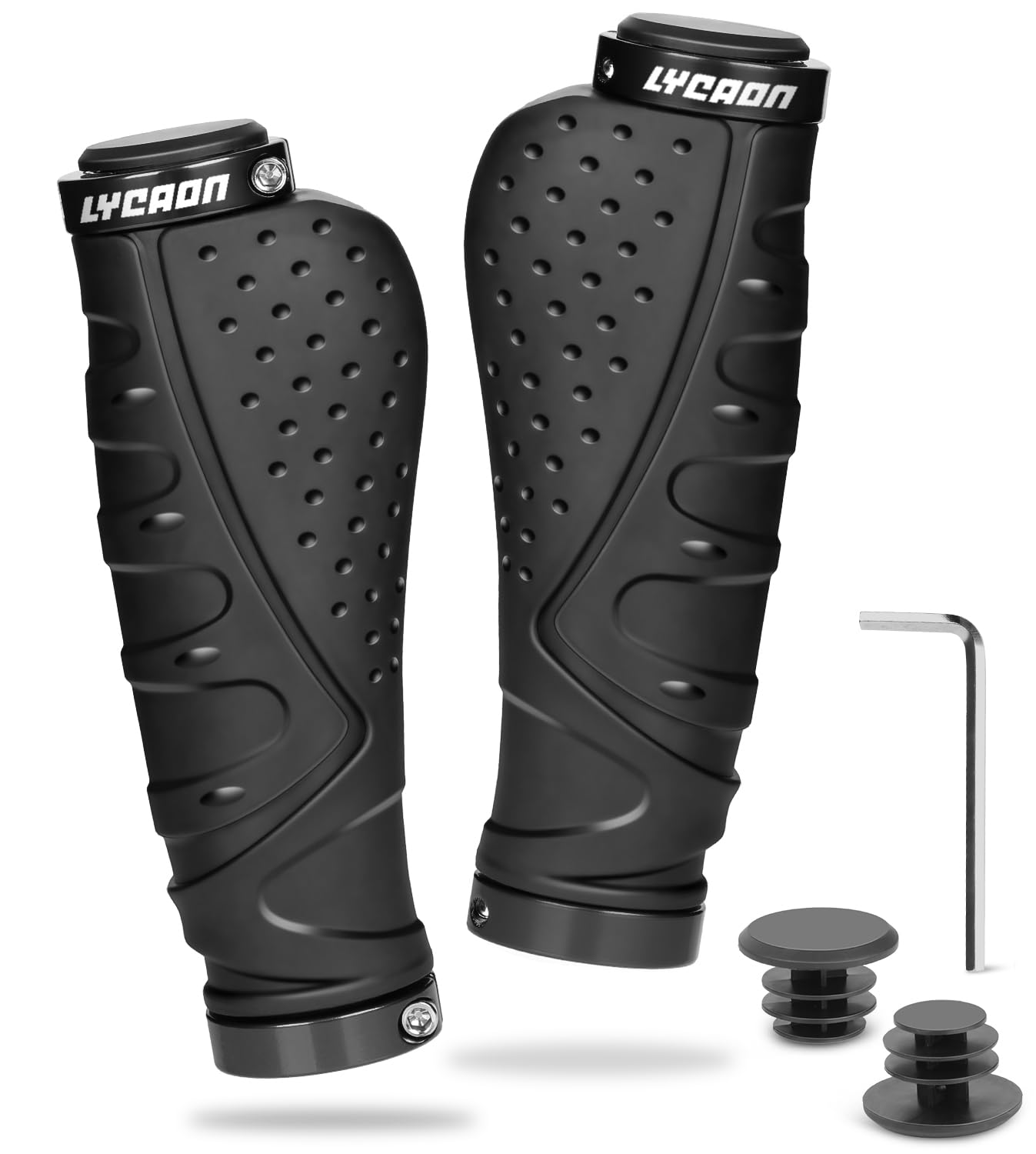 LYCAON Fietshandgrepen, ergonomische stuurgrepen, antislip fietsstuurgrepen, lock-on fietsstuur, aluminium racefiets, trekkingfiets, scooter, mountainbike, urban road, BMX (zwart