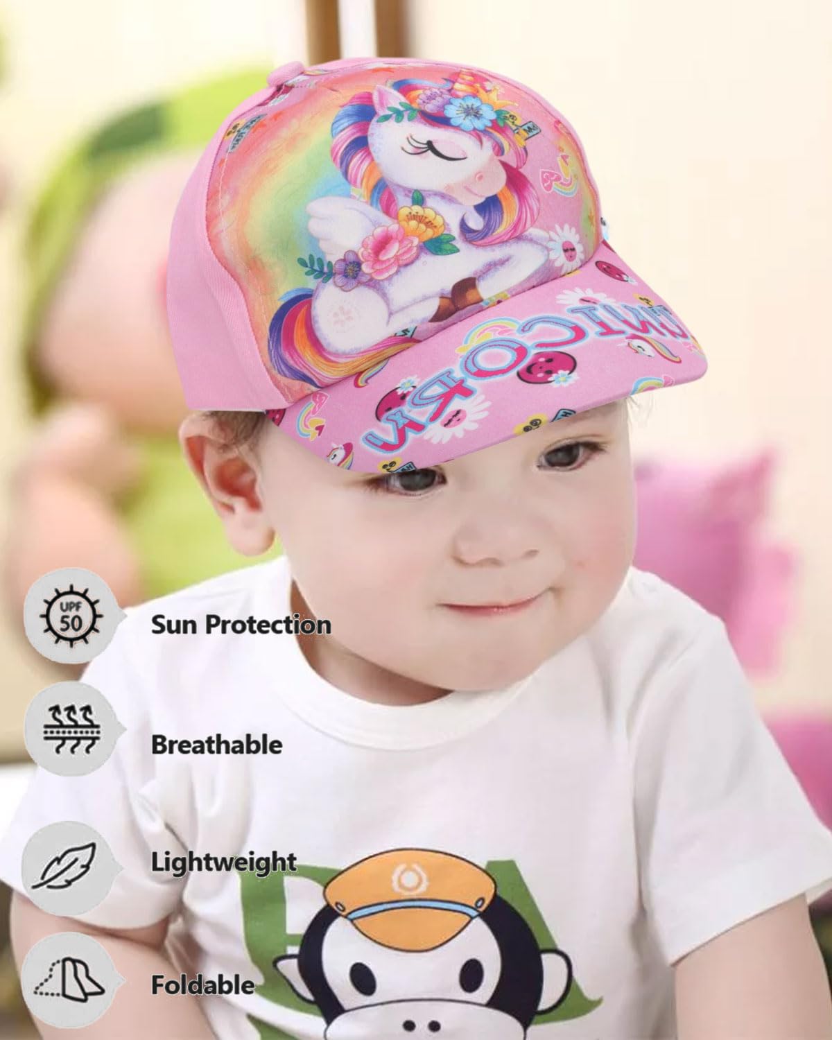1 PCS Gorra de Béisbol para Niñas Gorra de Camionero para Niños Gorras Ajustables con Visera de Gorras Informales Transpirables, Unicornio en reposo