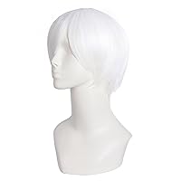 Vista 3 de MapofBeauty Peluca de disfraz de cosplay de moda recta corta para hombre (blanco)
