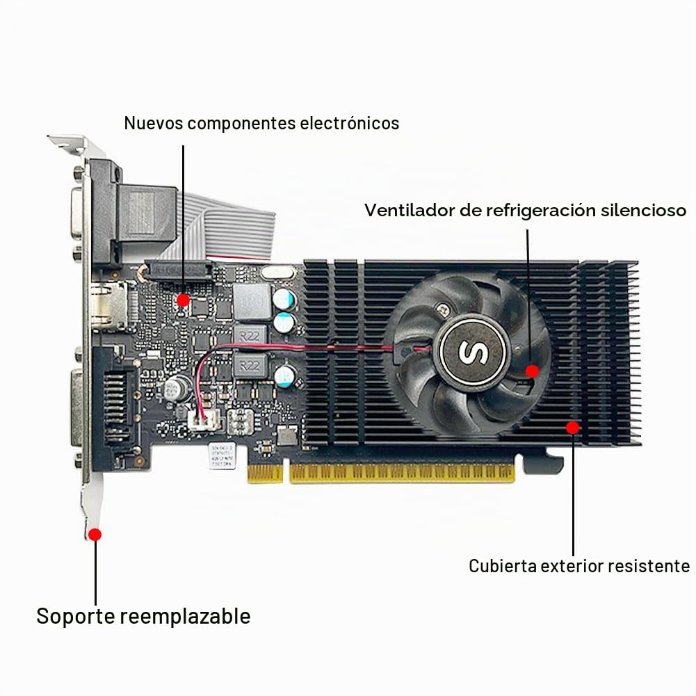 Geforce GTX 750 Ti Tarjeta gráfica, 4GB GDDR5 128-bit, DVI, HDMI, VGA, Perfil bajo, Tarjeta de Video para PC, GPU, PCI Express x16