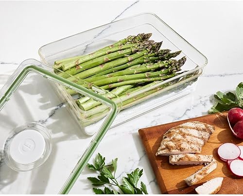 Miniatura 6 de iDesign - Contenedor grande para nevera con bandeja de drenaje extraíble y tapa, juego de 2 unidades, transparenteblanco