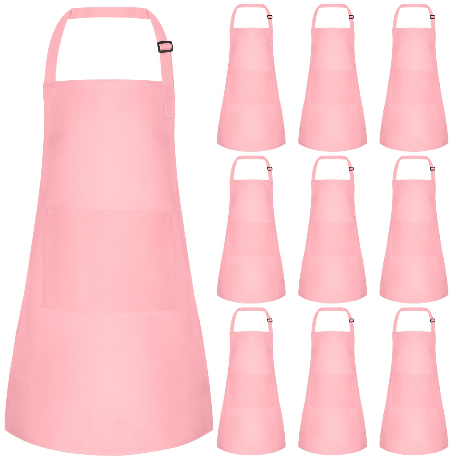 BOUBONI 10 Pcs Kids Apron with 2 Pockets Adjustable Kids Chef Apron Bulk for Cooking Baking Painting Crafting (Pink)