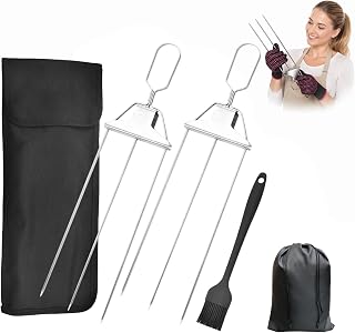 Bbq Tool Set - Flat Skewers For Grilling - Silicone Brush | Flat Skewers For Grilling - Skewer Storage Bag - Silicone Basting Brush - Ready For Outdoor Grilling And Family Cookouts