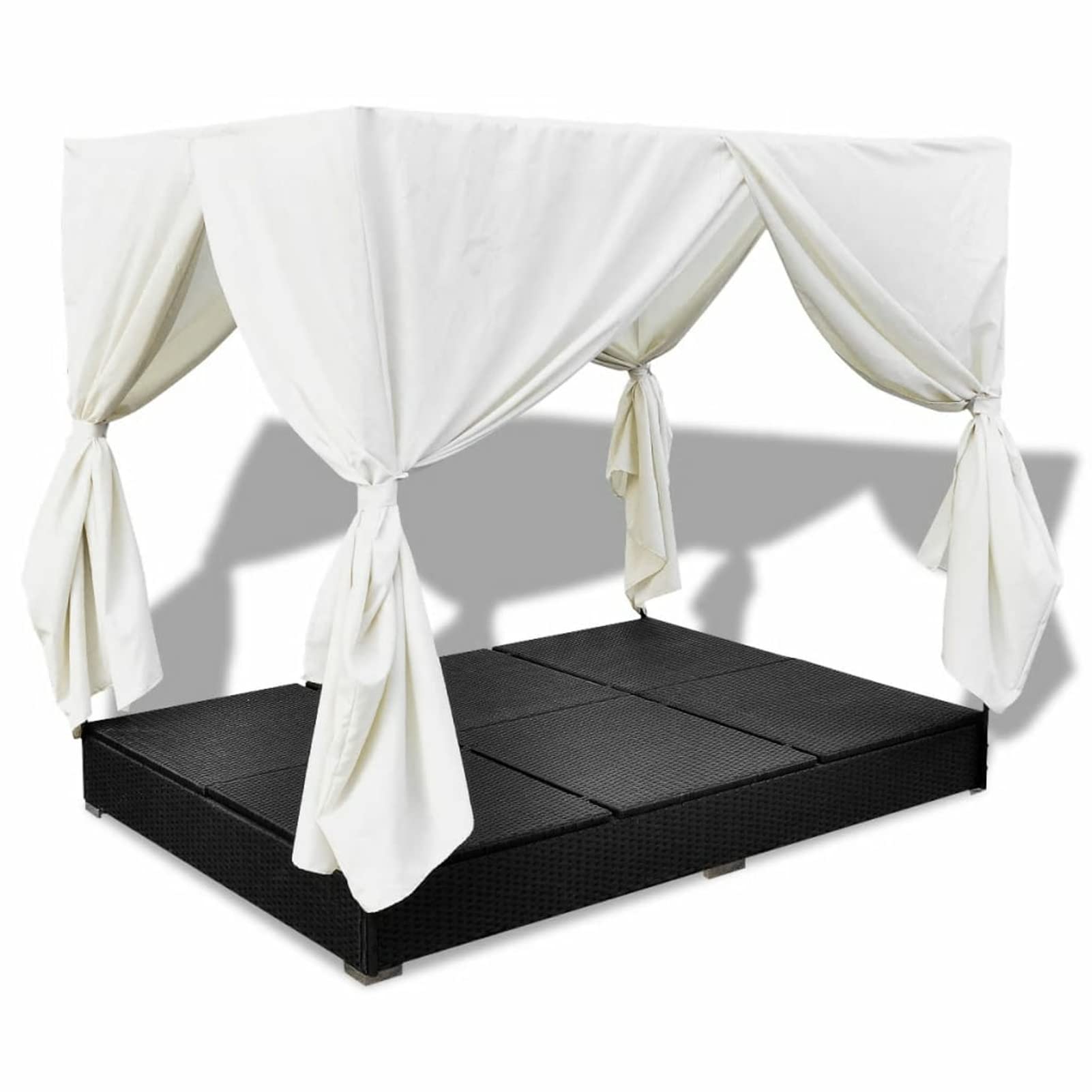 Homgoday Lit de jardin d'extérieur avec rideau pour 2 personnes - Chaise longue double avec dossier réglable - En polyrotin noir