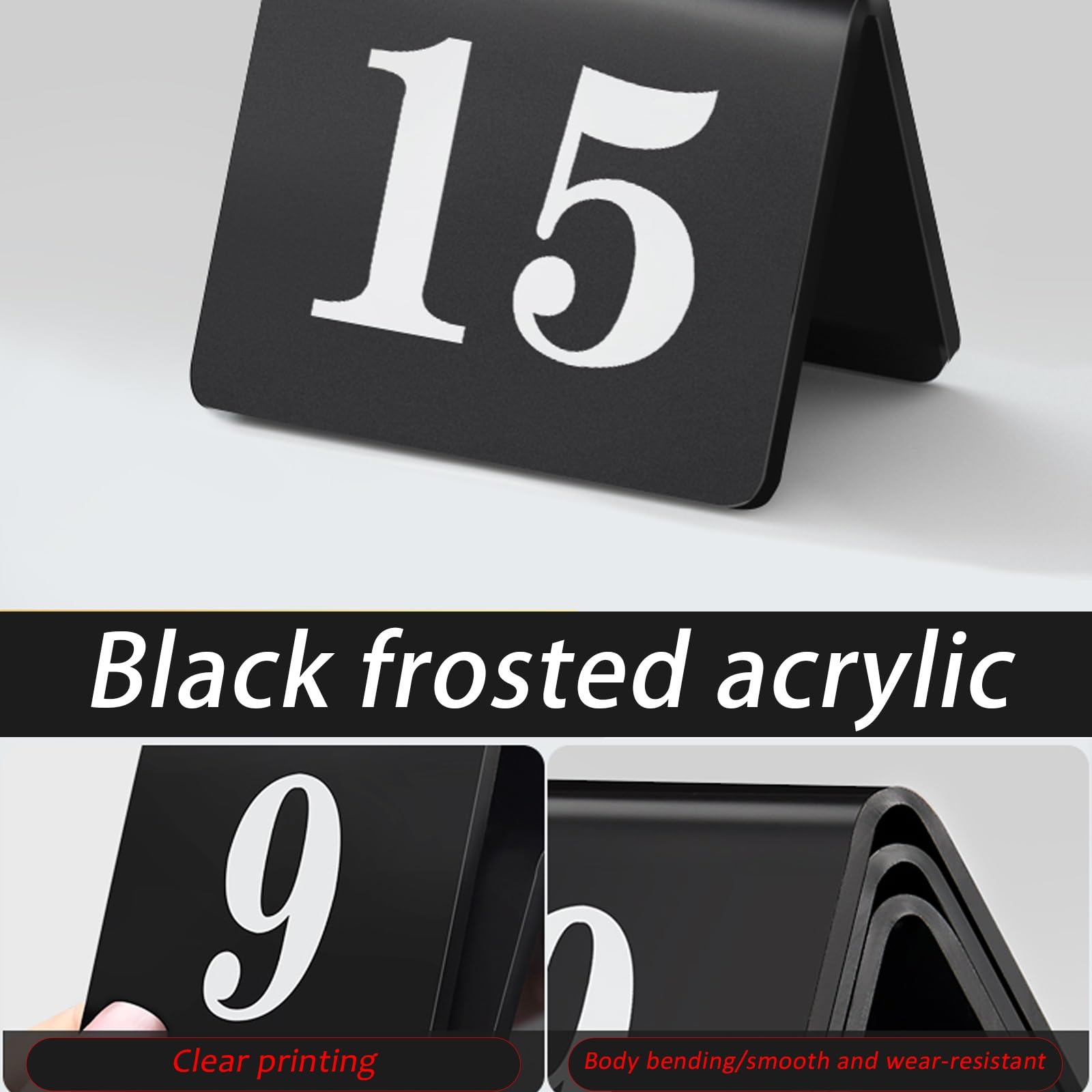 Akrylowe numery stolików, Dwustronny akrylowy zestaw numerów do stołu namiotowego wielokolorowy 85x65mm(Clear,1-50)