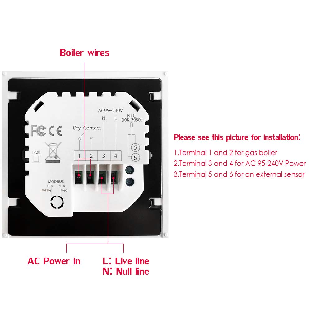 Decdeal Termostato WiFi per Caldaia a Gas,Termostato caldaia Programmabile,Supporto App/Controllo Vocale, Compatibile con Alexa/Google Home（5A）-Bianco