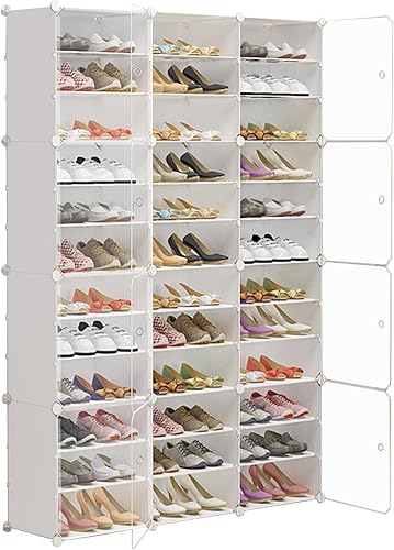 Miniatura 1 de Zapatero portátil organizador de 72 pares, almacenamiento cerrado de zapatos, organizador de zapatos de plástico blanco con puerta transparente,