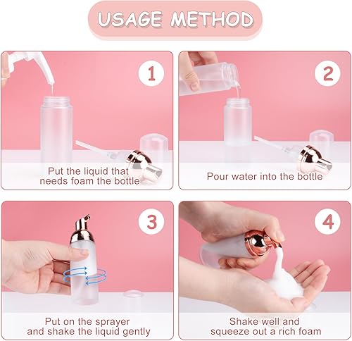 Miniatura 4 de 5 botellas de espuma esmerilada de plástico transparente de 1.7 fl oz1.7 oz con cabezal de bomba de oro rosa, mini dispensador de jabón, botellas