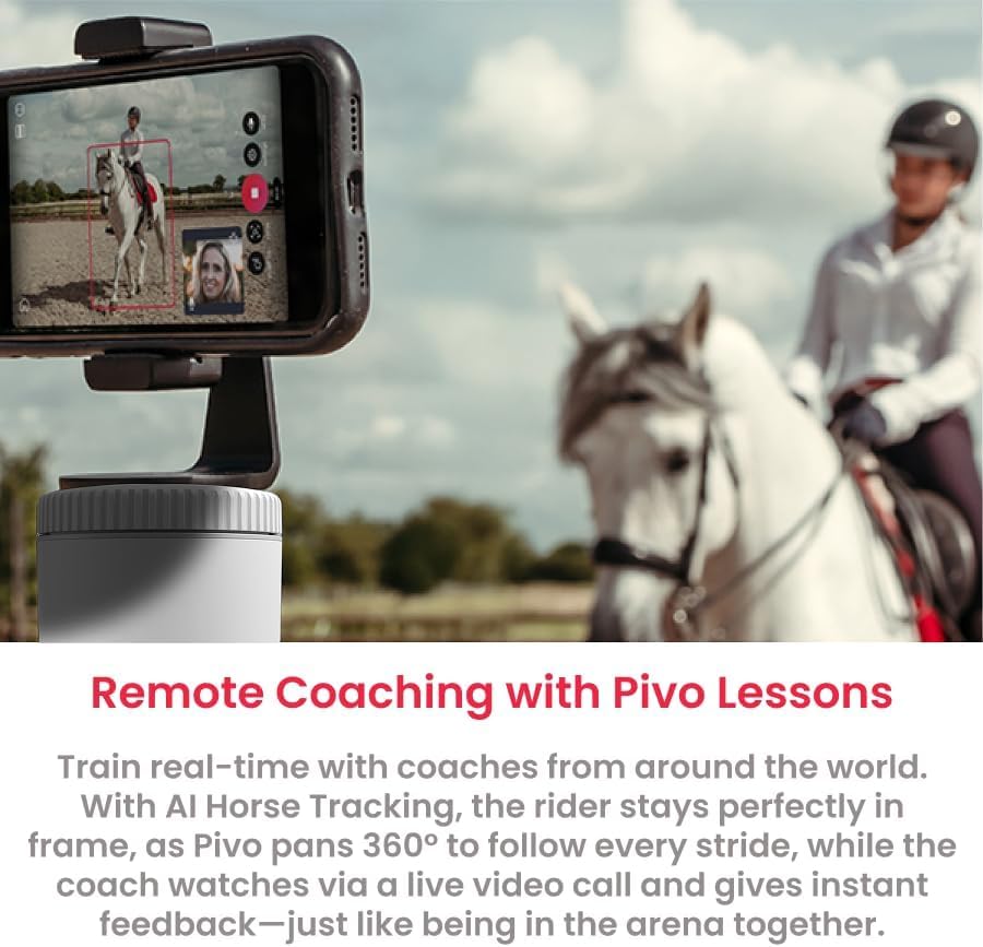 Image of Pivo Equestrian Starter Pack Auto Tracking Phone Holder, Face, Body & Horse Tracker, 360 Rotation, 6 Speed, Stand for Video Recording (White)