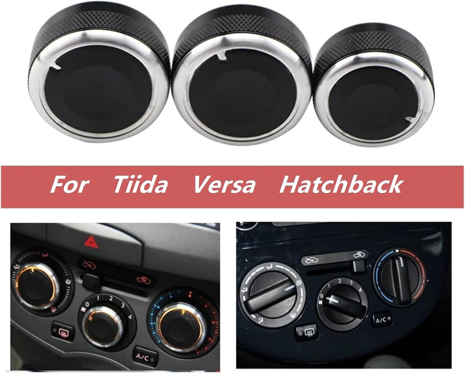 VEADONS Compatible With Tiida Versa Hatchback Aluminum Air Conditioning Knob AC Knob Heater Control Knob Interior Ring Accessories 3pcs