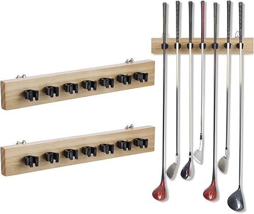 Barydat Soporte de madera para palos de golf, 2 unidades, 7 soportes para palos de golf, soporte de pared, organizador de palos de golf, soporte de