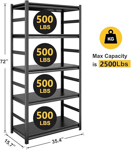 Miniatura 2 de Anwick Estante de almacenamiento de metal de 72 pulgadas, estante de almacenamiento ajustable de 5 niveles para despensa, cocina, garaje, estantes
