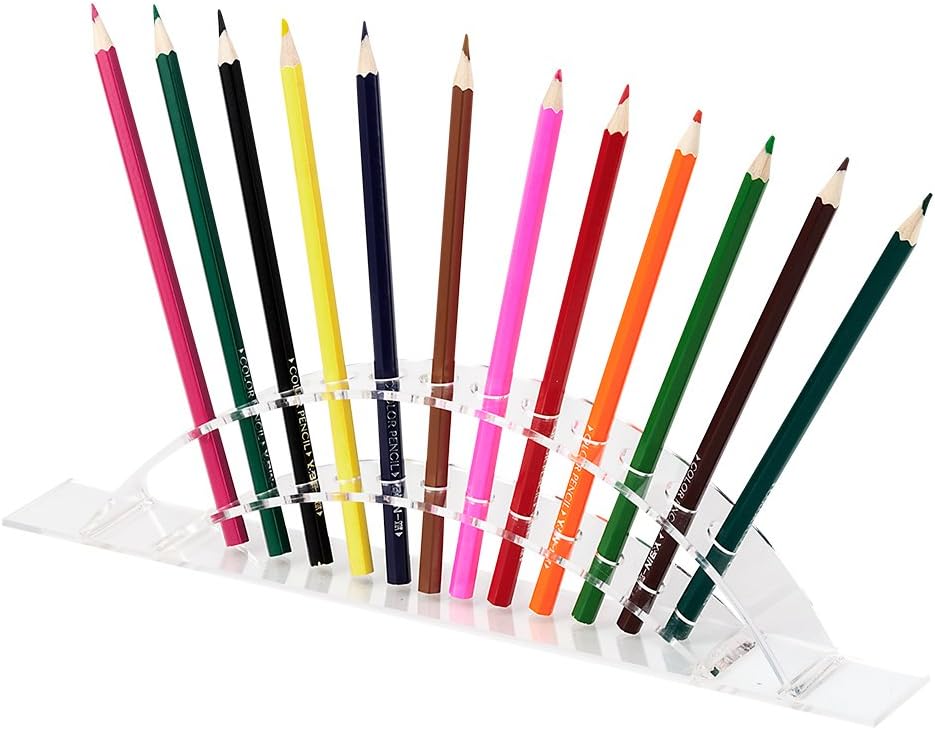 BAKTOONS Paint Brush Holder Organizer, Display Desk Stand for Makeup, Pens, Colored Pencils, 12 Hole Arched Acrylic (Arched 12 Holdes, Transparent)