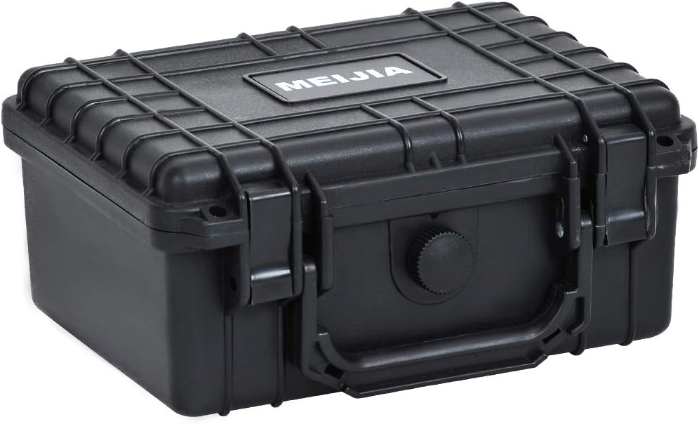 MEIJIA Portable Waterproof Protective Hard Case,Compact Camera Case with Customizable Fit Foam,Elegant Black,Fit for Drones,Camera,Lens, 9.17inchx7.56inchx4.33inch