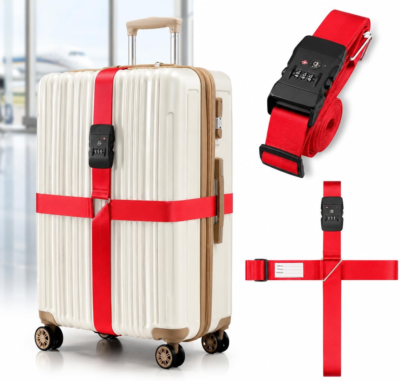 Luggage Straps TSA Approved for Suitcases, Heavy-Duty Anti-Burst Luggage Belt, High Visibility, Easy Adjustable Cross Luggage Strap for 20-32 Inch Suitcase