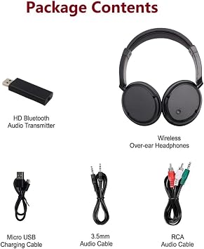 Bluetooth Wireless Headphones Over Ear for TV Cellphone and PC, Pure Bass Sound HiFi Stereo Bluetooth Lightweight Headphone for Seniors. - Black