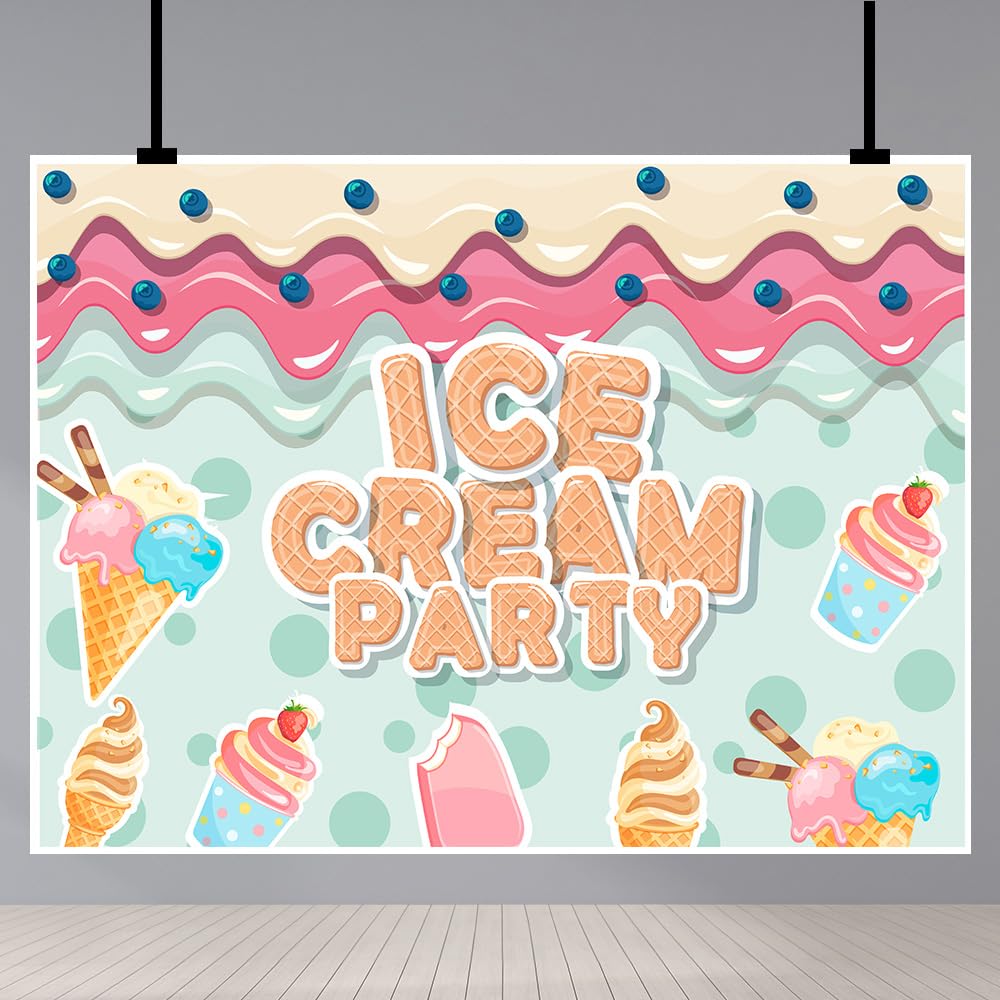 7x5Ft Summer Ice Cream Backdrops Sweet Ice Cream Cupcake Birthday Decorations Ice Cream Baby Shower Party Backdrop Decoration Banner Happy Birthday Photography Background