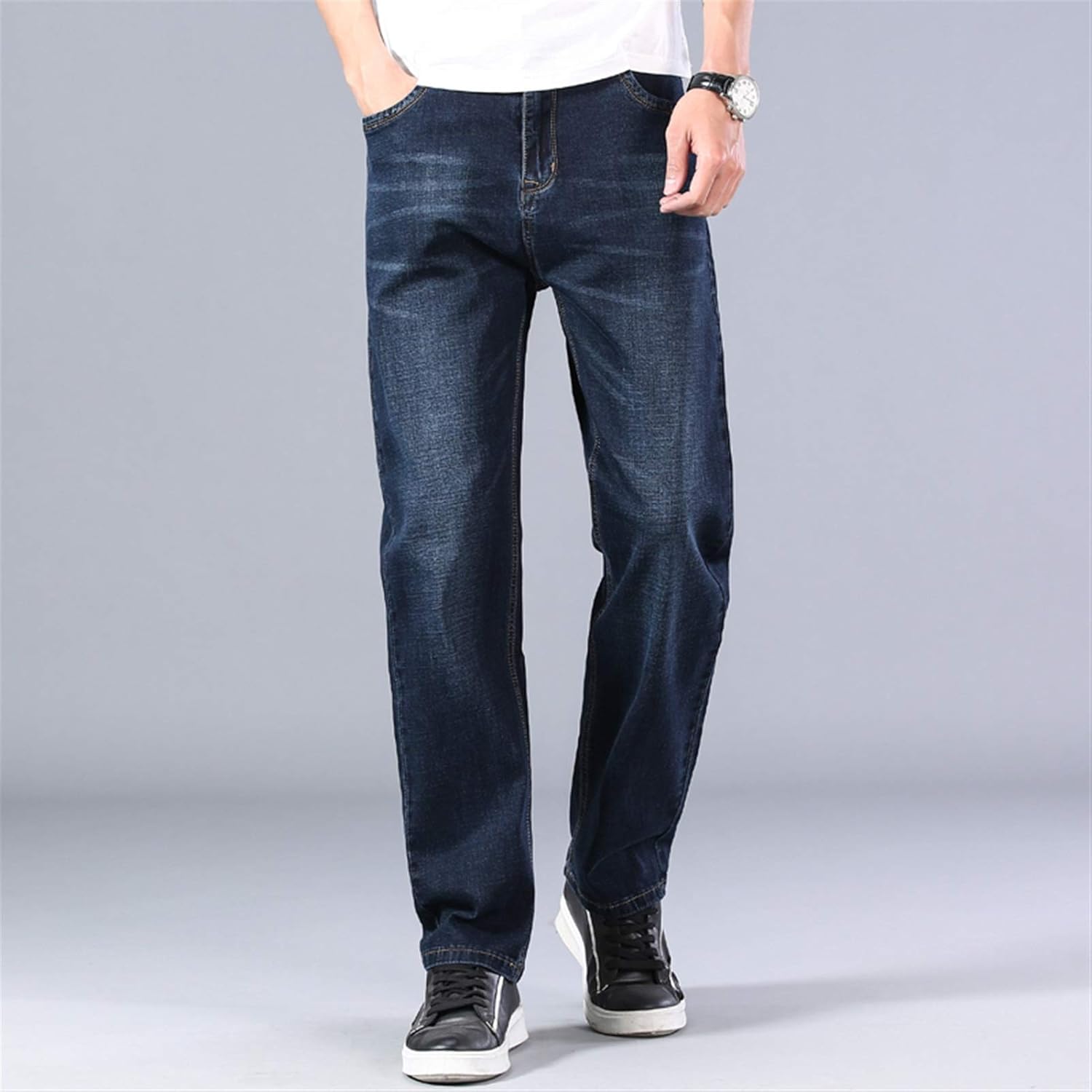 Qjbh1 夏ストレートルーズメンズデニムジーンズダークブルーシンジーンズ Color Dark Blue Size 32
