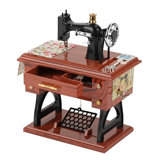 TOPINCN Vintage Sewing Music Box, Clockwork Music Box Mini Retro Music Box for Birthday Present