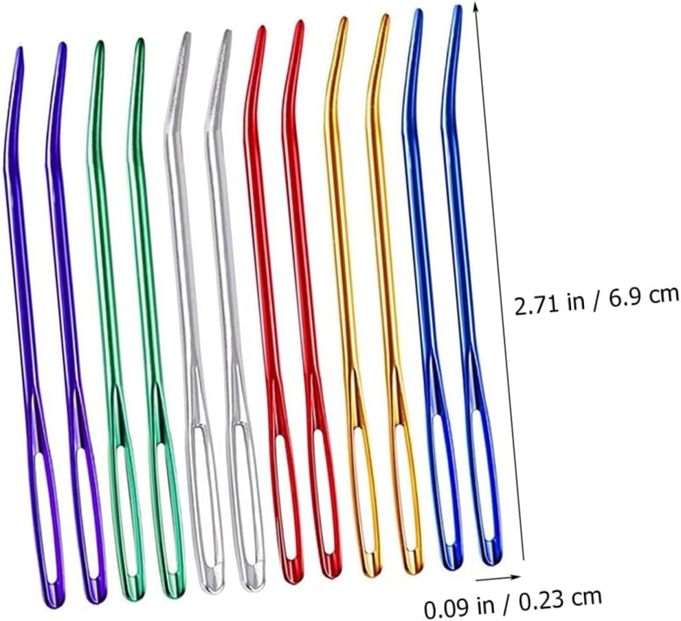 TIDTALEO 12pcs Safety Yarn Needles Bent Large Eye Wear-Resistant Sewing Needles for Knitting and Weaving Crafts, Portable Household Tapestry Sewing Supply Random Color