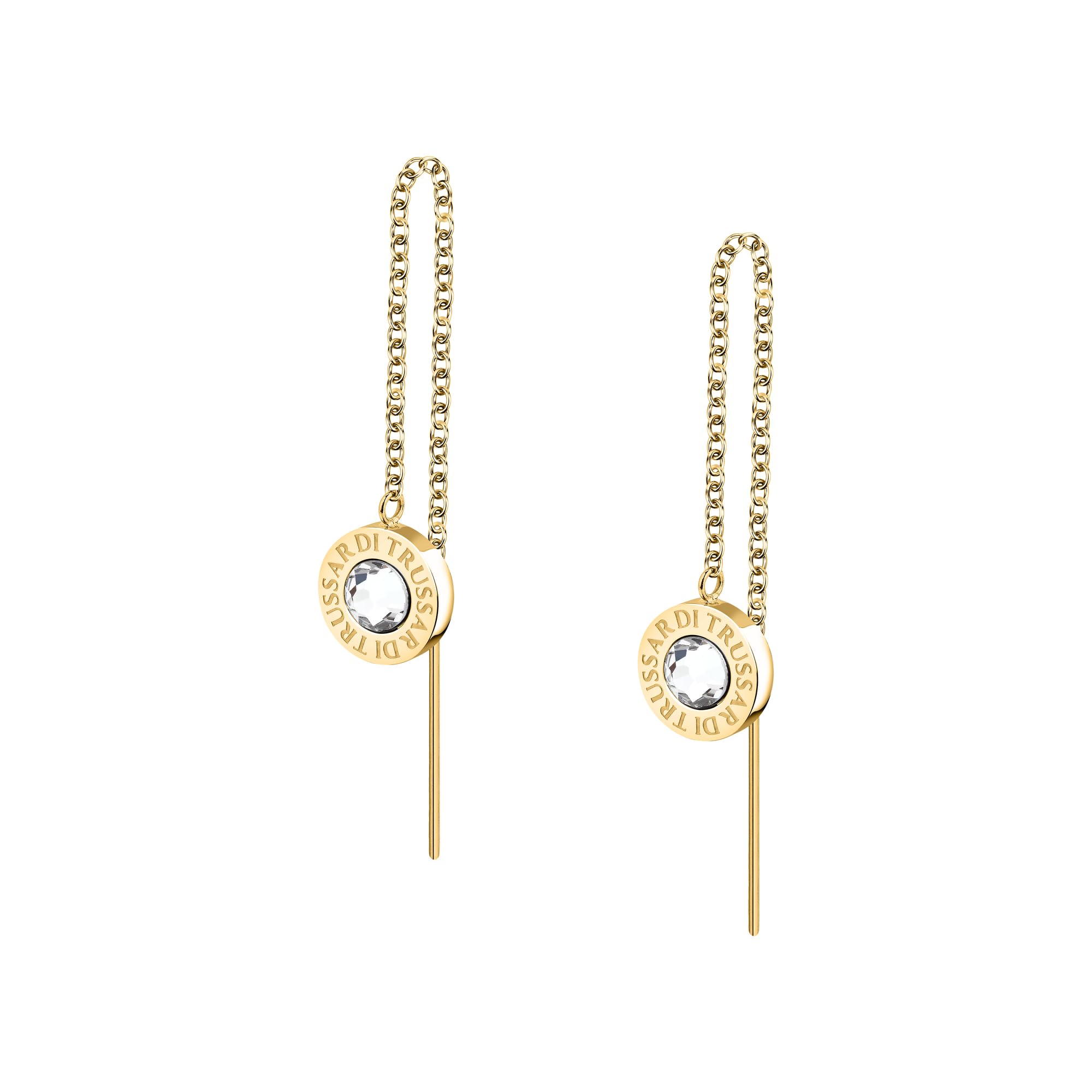 TRUSSARDI Orecchini da donna in acciaio dorato, cristalli, collezione T-Logogogo, regalo di laurea - TJAXC117